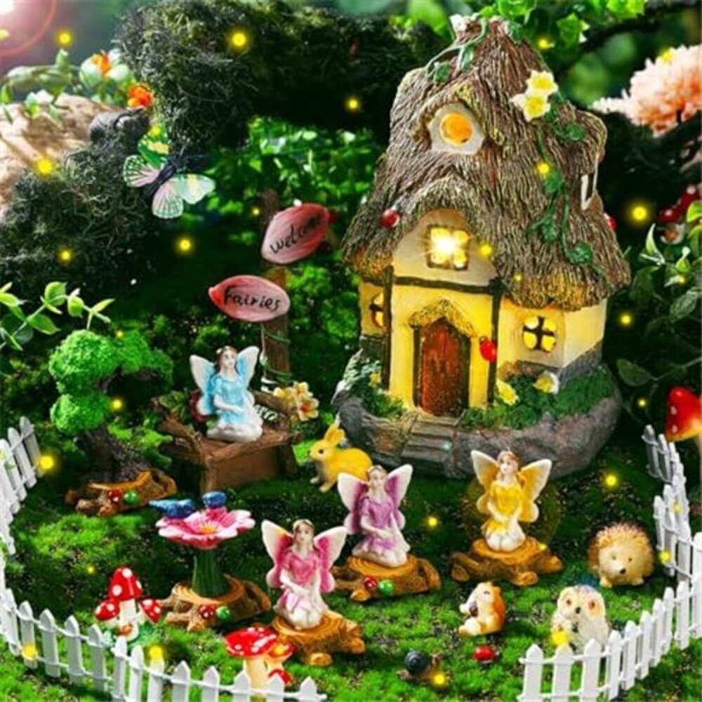 28 Pcs Solar House Garden Accessories Fairy Light up Fairy Figures